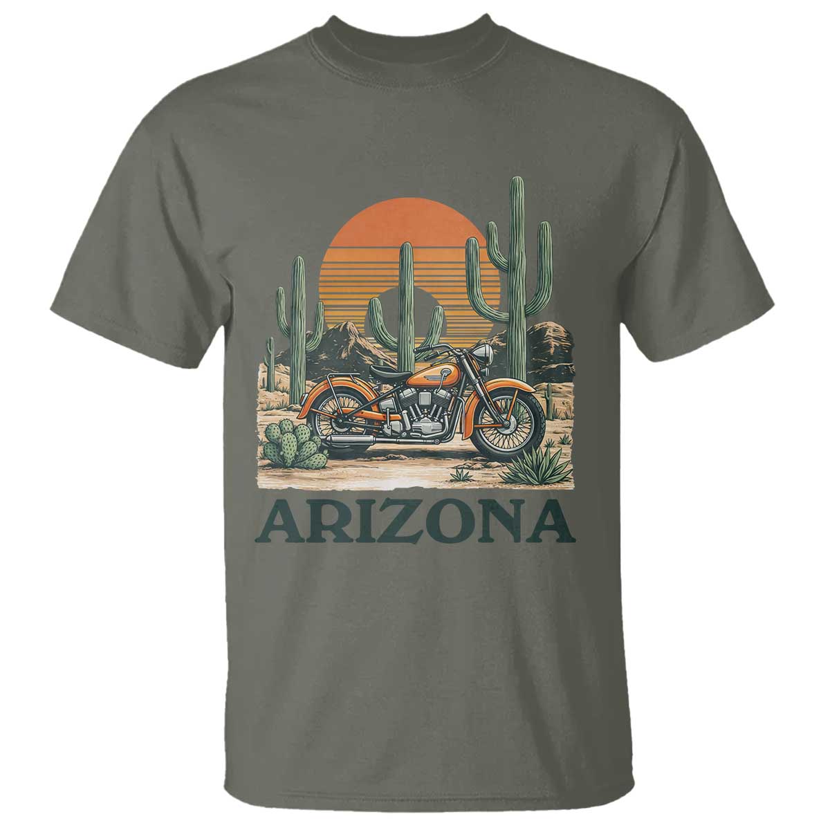 Arizona Motorcycle T Shirt Vintage Desert Highway Rider Gift TS12 Military Green Print Your Wear