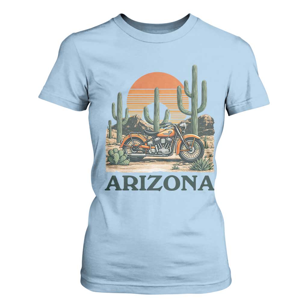 Arizona Motorcycle T Shirt For Women Vintage Desert Highway Rider Gift TS12 Light Blue Print Your Wear