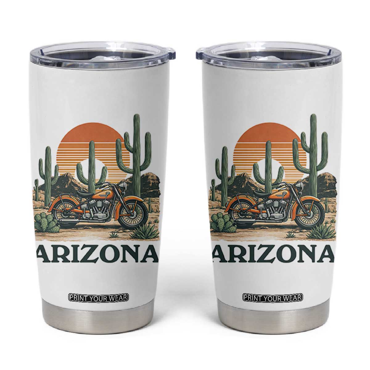 Arizona Motorcycle Tumbler Cup Vintage Desert Highway Rider Gift TS12 White Print Your Wear