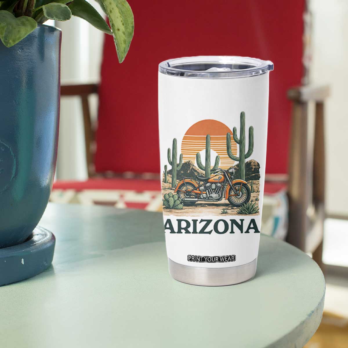 Arizona Motorcycle Tumbler Cup Vintage Desert Highway Rider Gift TS12 Print Your Wear