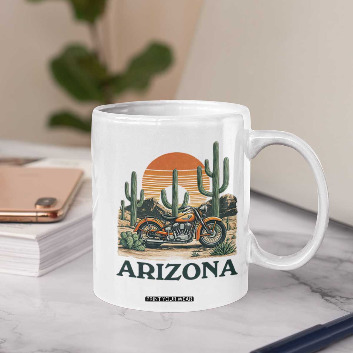 Arizona Motorcycle Coffee Mug Vintage Desert Highway Rider Gift TS12 Print Your Wear