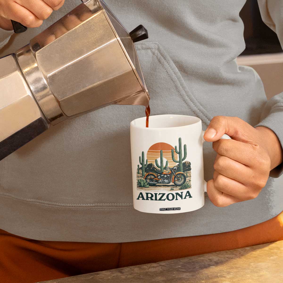 Arizona Motorcycle Coffee Mug Vintage Desert Highway Rider Gift TS12 Print Your Wear