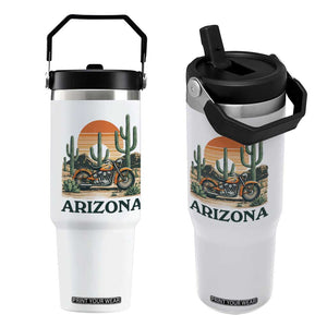 Arizona Motorcycle Flip Straw Tumbler Vintage Desert Highway Rider Gift TS12 One Size: 30 oz White Print Your Wear