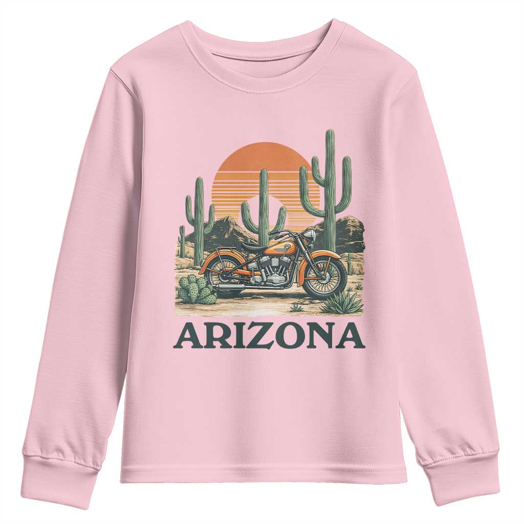 Arizona Motorcycle Youth Sweatshirt Vintage Desert Highway Rider Gift TS12 Light Pink Print Your Wear