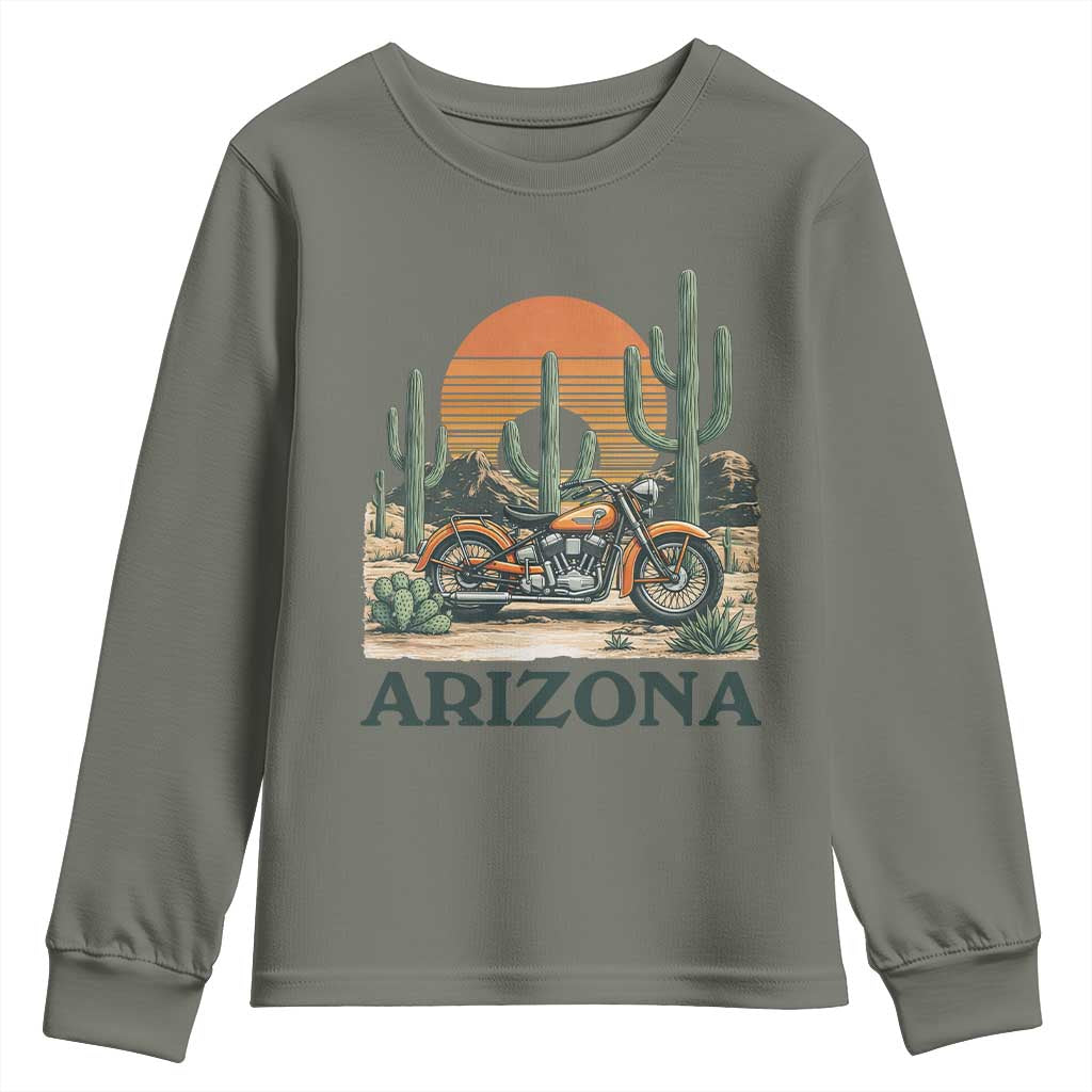 Arizona Motorcycle Youth Sweatshirt Vintage Desert Highway Rider Gift TS12 Military Green Print Your Wear