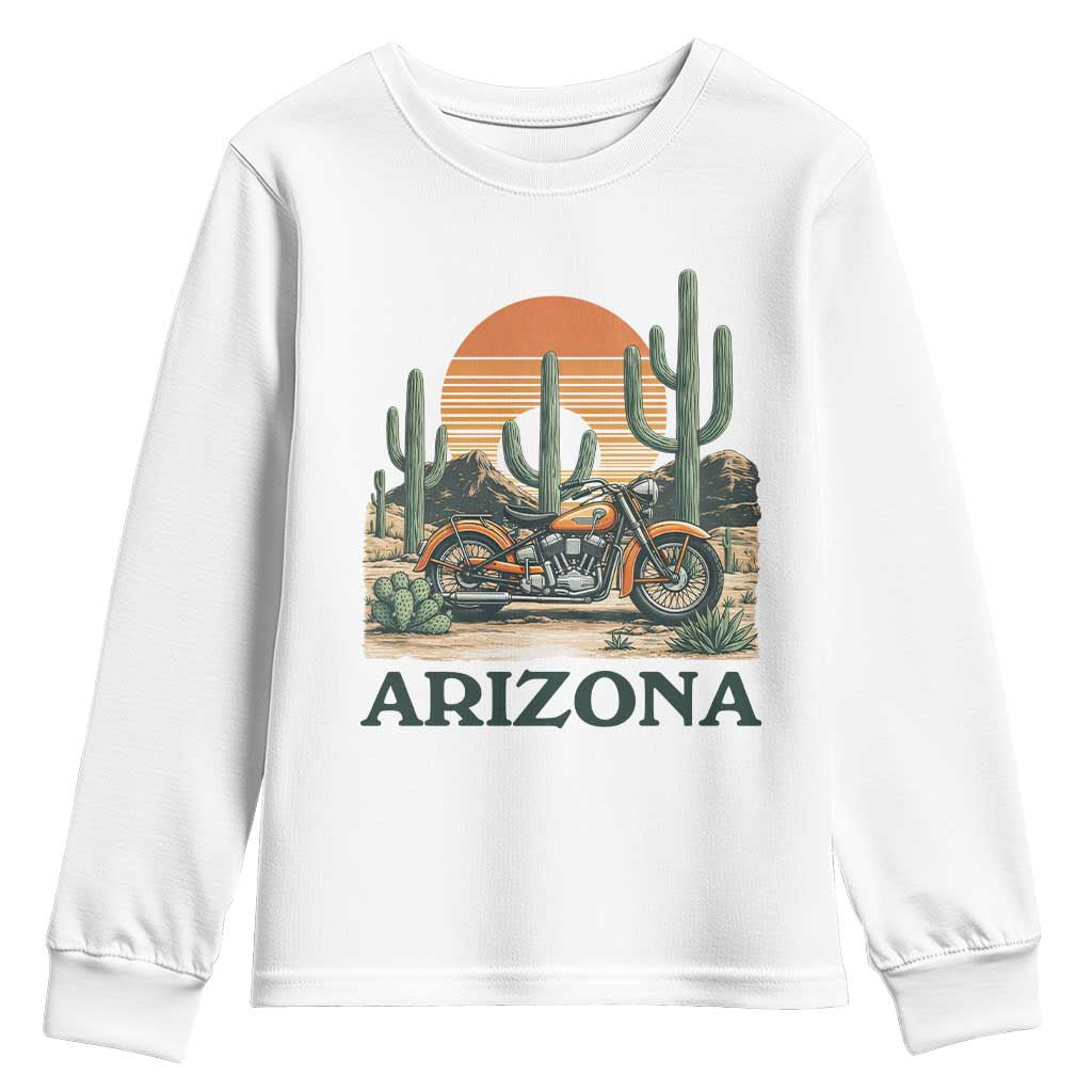 Arizona Motorcycle Youth Sweatshirt Vintage Desert Highway Rider Gift TS12 White Print Your Wear