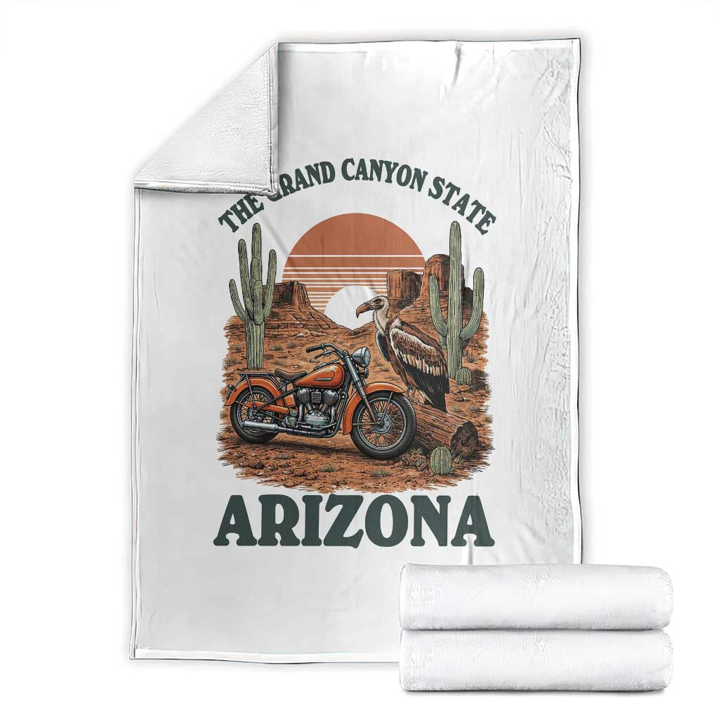 Vintage Arizona Motorcycle Rider Throw Blanket Desert Cactus Grand Canyon State TS12 White Print Your Wear
