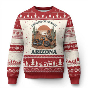 Vintage Arizona Motorcycle Rider Ugly Christmas Sweater Desert Cactus Grand Canyon State TS12 Beige Red Print Your Wear