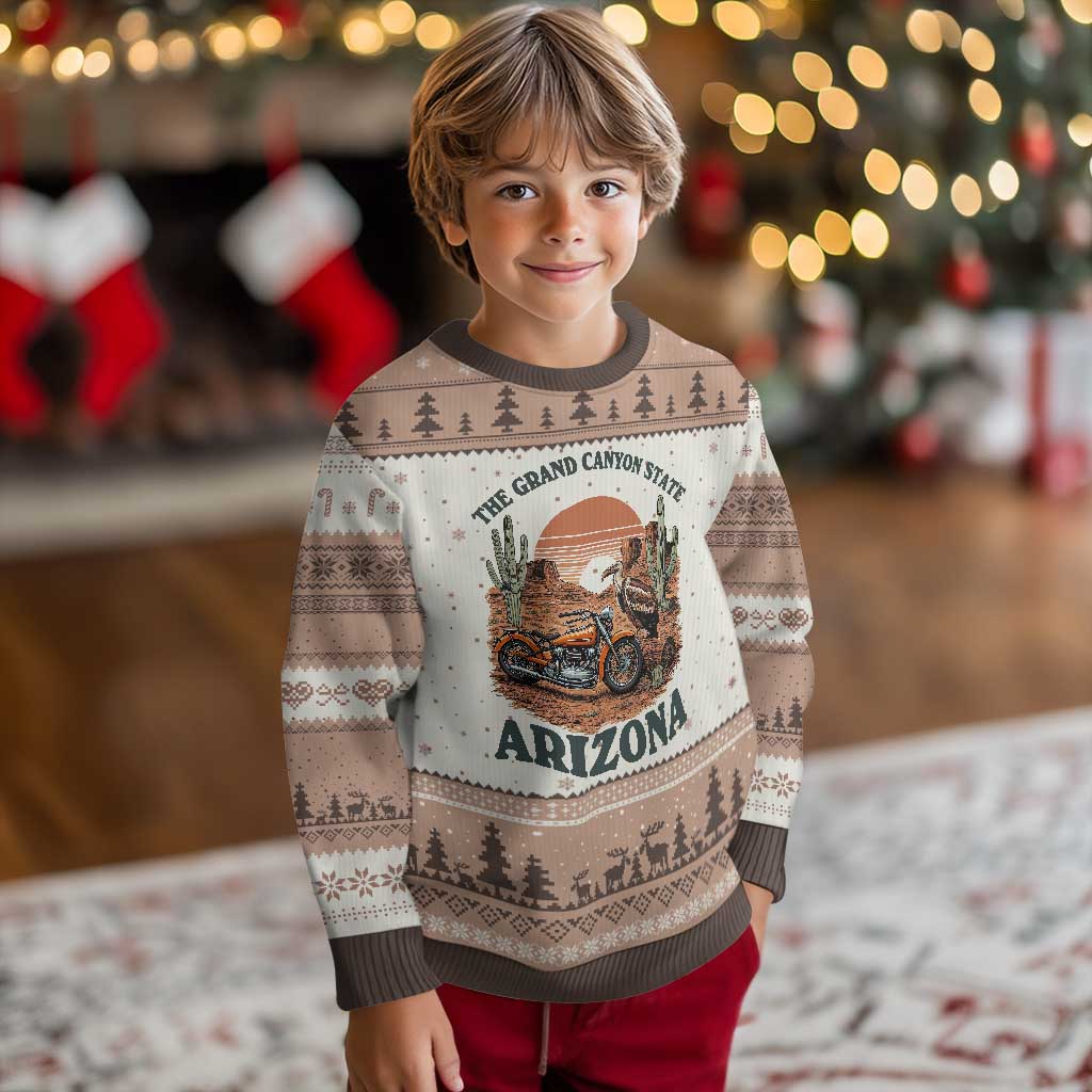 Vintage Arizona Motorcycle Rider Ugly Christmas Sweater Desert Cactus Grand Canyon State TS12 Mocha Mousse Print Your Wear