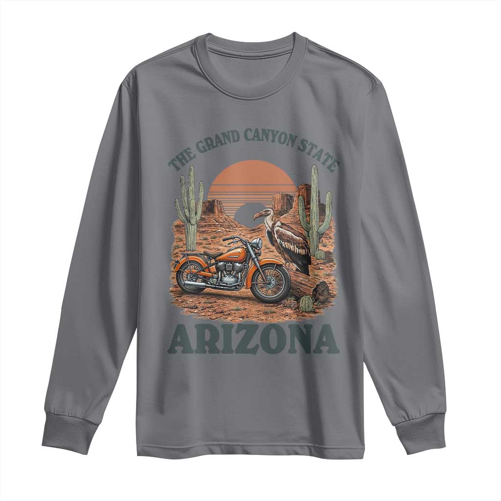 Vintage Arizona Motorcycle Rider Long Sleeve Shirt Desert Cactus Grand Canyon State TS12 Charcoal Print Your Wear