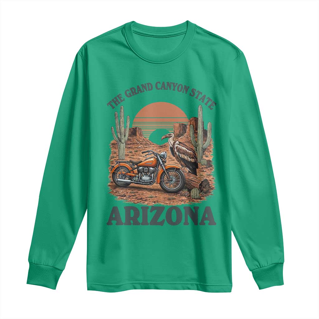 Vintage Arizona Motorcycle Rider Long Sleeve Shirt Desert Cactus Grand Canyon State TS12 Irish Green Print Your Wear