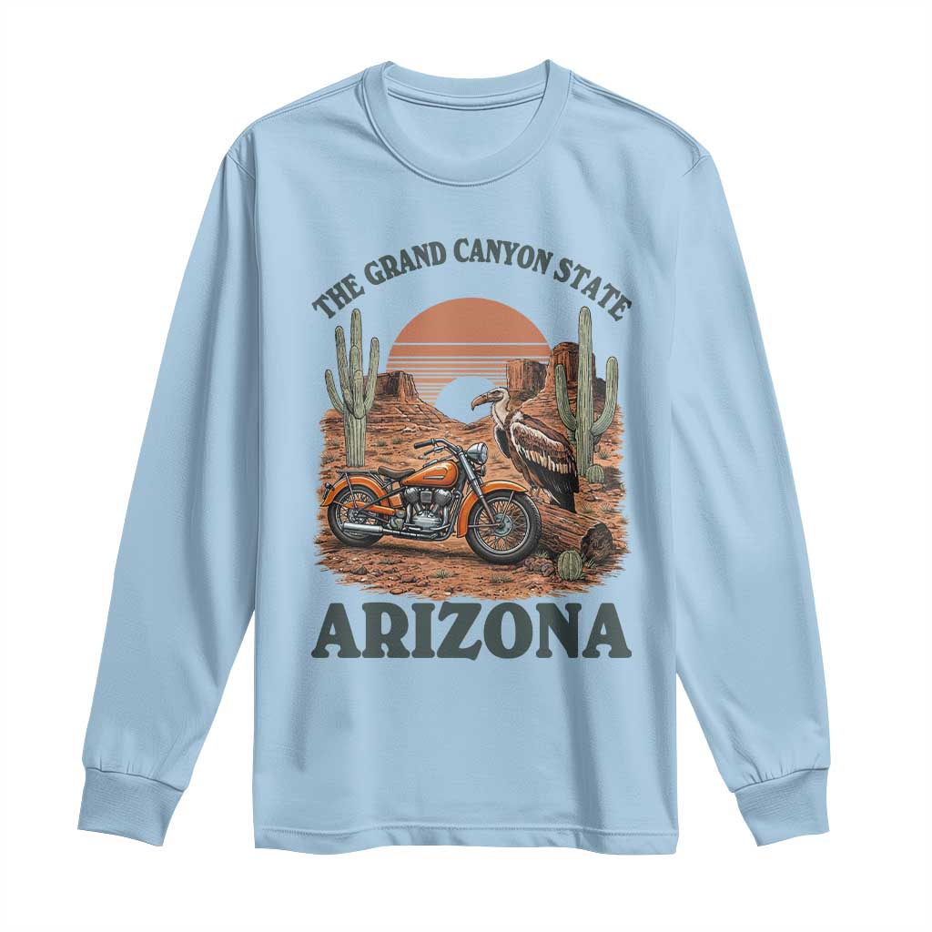 Vintage Arizona Motorcycle Rider Long Sleeve Shirt Desert Cactus Grand Canyon State TS12 Light Blue Print Your Wear