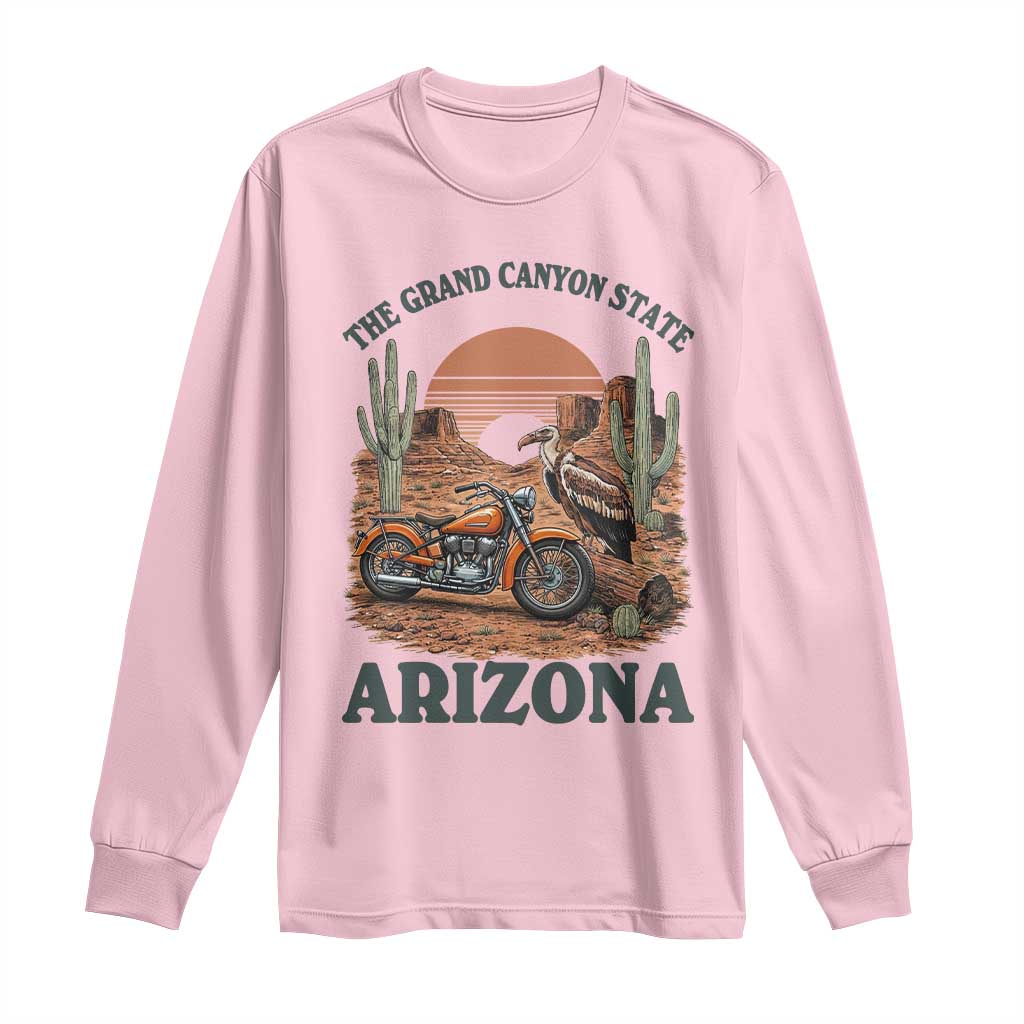 Vintage Arizona Motorcycle Rider Long Sleeve Shirt Desert Cactus Grand Canyon State TS12 Light Pink Print Your Wear