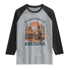 Vintage Arizona Motorcycle Rider Raglan Shirt Desert Cactus Grand Canyon State TS12 Heather Gray Black Print Your Wear