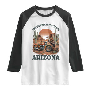 Vintage Arizona Motorcycle Rider Raglan Shirt Desert Cactus Grand Canyon State TS12 White Black Print Your Wear