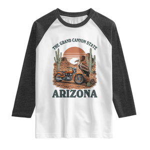 Vintage Arizona Motorcycle Rider Raglan Shirt Desert Cactus Grand Canyon State TS12 White Heather Charcoal Print Your Wear