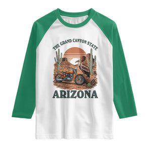 Vintage Arizona Motorcycle Rider Raglan Shirt Desert Cactus Grand Canyon State TS12 White Kelly Green Print Your Wear