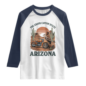 Vintage Arizona Motorcycle Rider Raglan Shirt Desert Cactus Grand Canyon State TS12 White Navy Print Your Wear