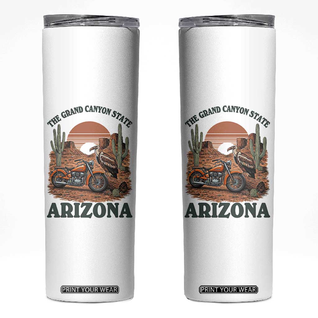 Vintage Arizona Motorcycle Rider Skinny Tumbler Desert Cactus Grand Canyon State TS12 White Print Your Wear