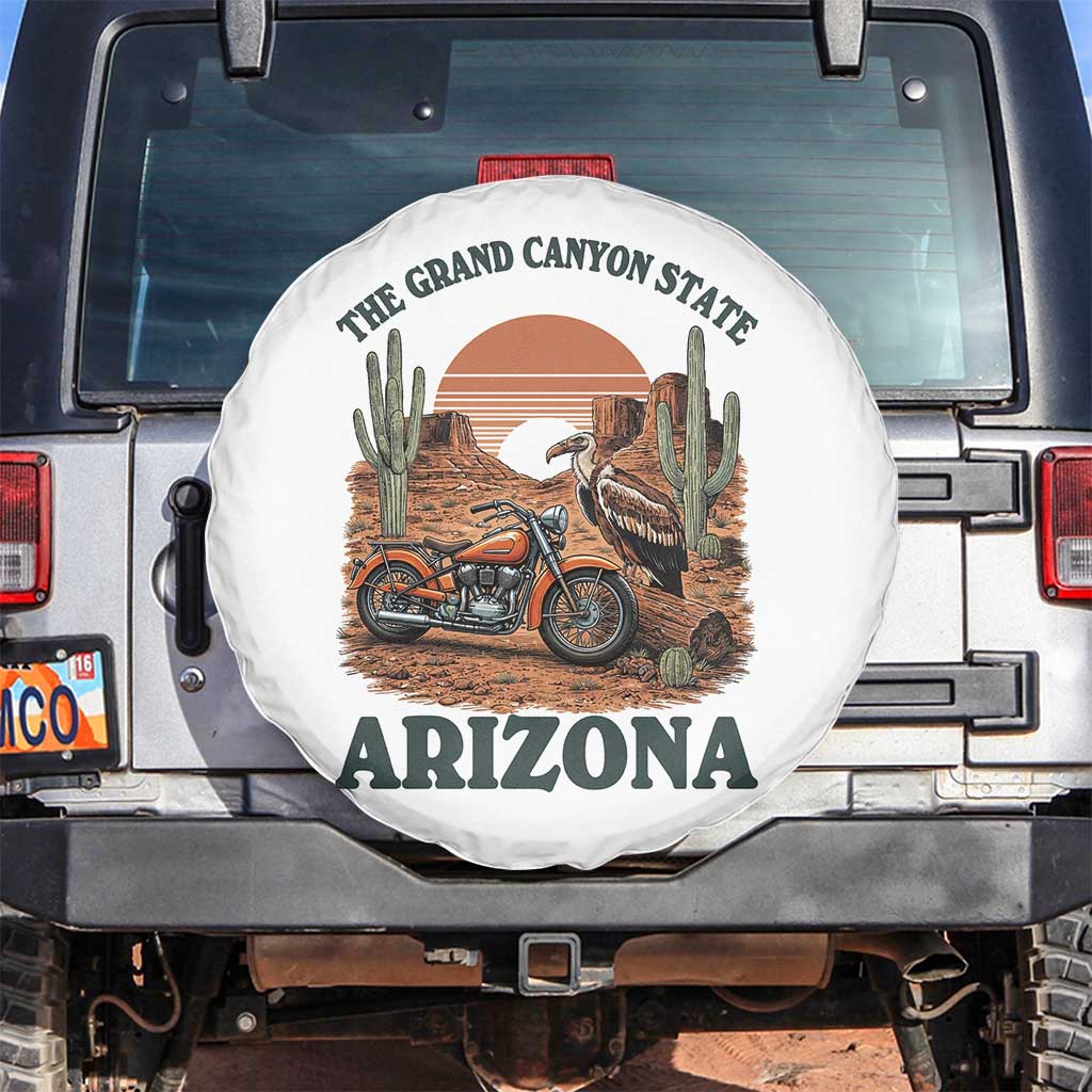 Vintage Arizona Motorcycle Rider Spare Tire Cover Desert Cactus Grand Canyon State TS12 No hole White Print Your Wear