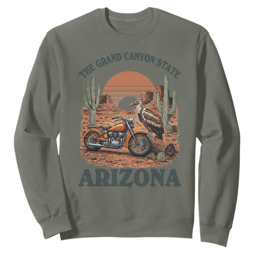 Vintage Arizona Motorcycle Rider Sweatshirt Desert Cactus Grand Canyon State TS12 Military Green Print Your Wear
