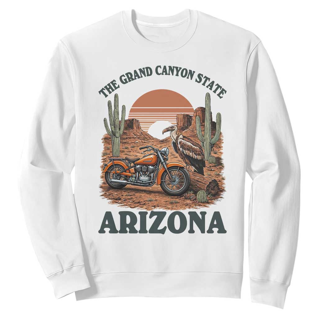 Vintage Arizona Motorcycle Rider Sweatshirt Desert Cactus Grand Canyon State TS12 White Print Your Wear