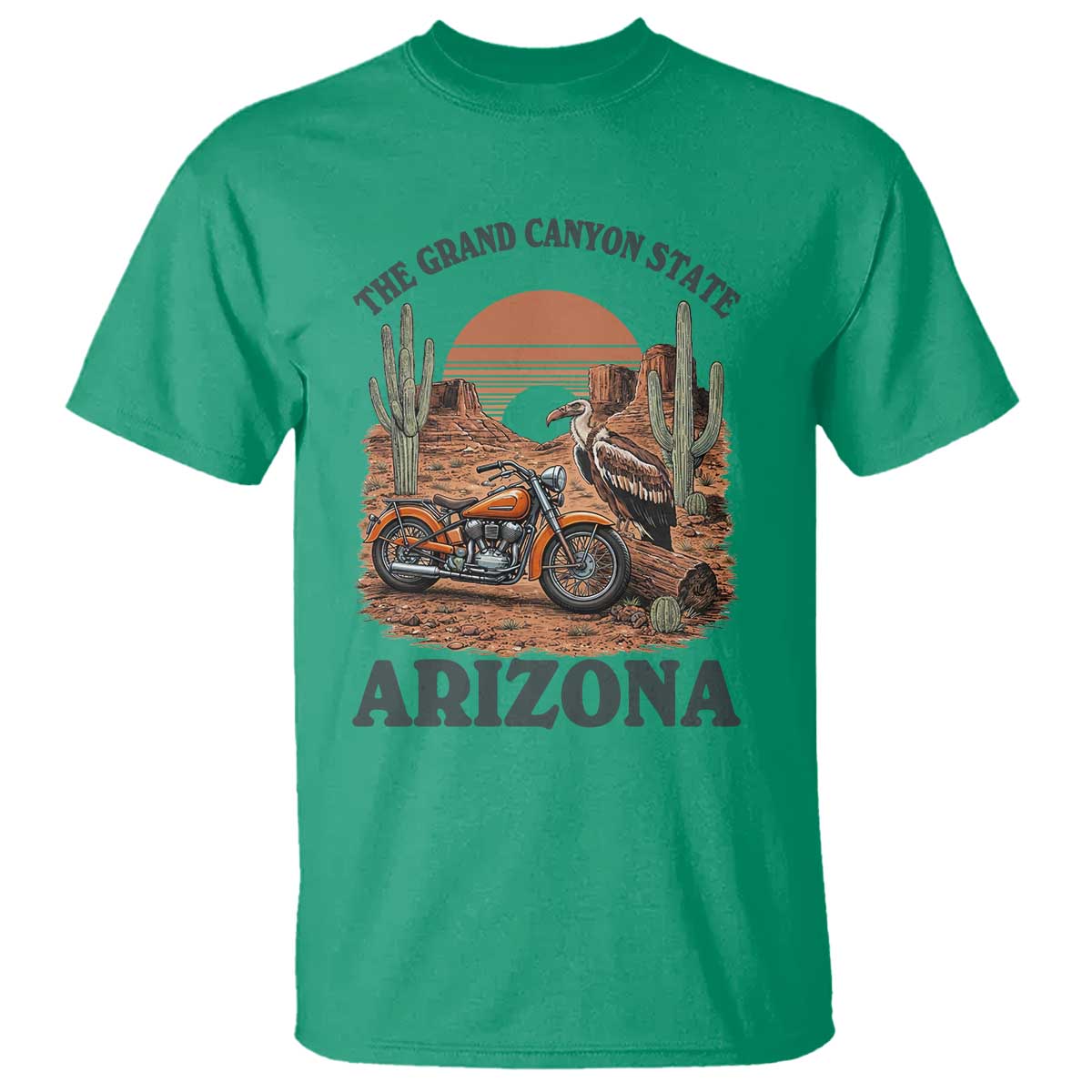 Vintage Arizona Motorcycle Rider T Shirt Desert Cactus Grand Canyon State TS12 Irish Green Print Your Wear