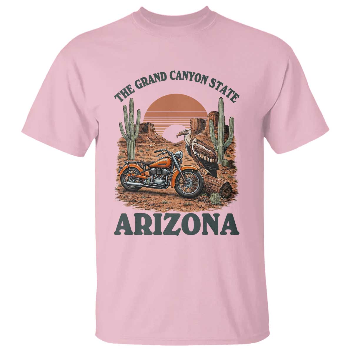 Vintage Arizona Motorcycle Rider T Shirt Desert Cactus Grand Canyon State TS12 Light Pink Print Your Wear