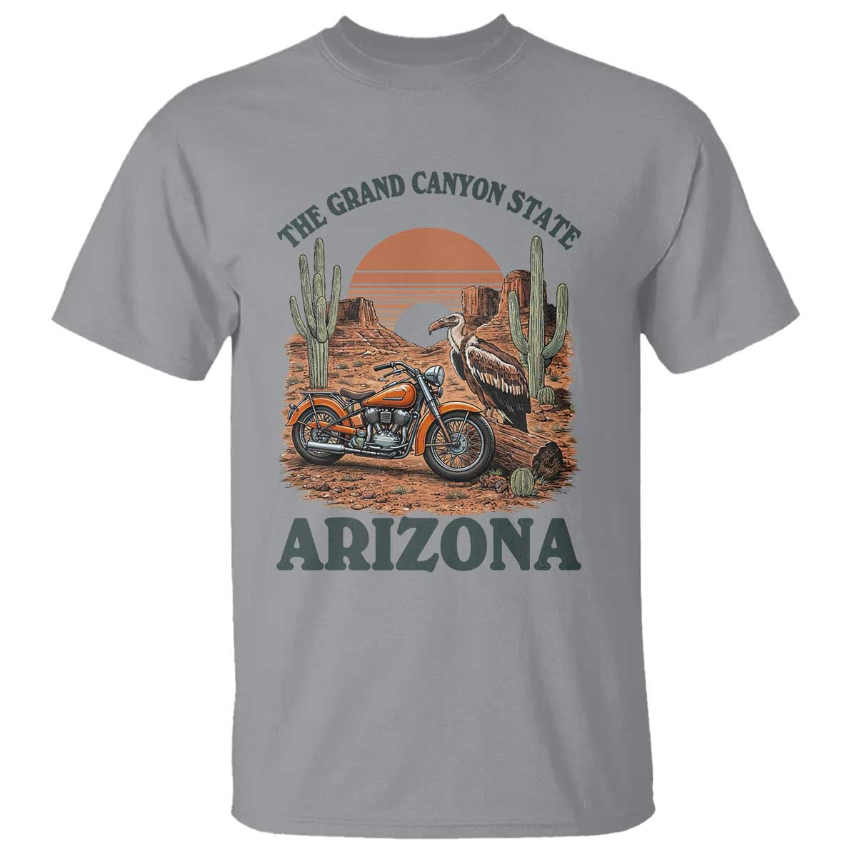 Vintage Arizona Motorcycle Rider T Shirt Desert Cactus Grand Canyon State TS12 Sport Gray Print Your Wear
