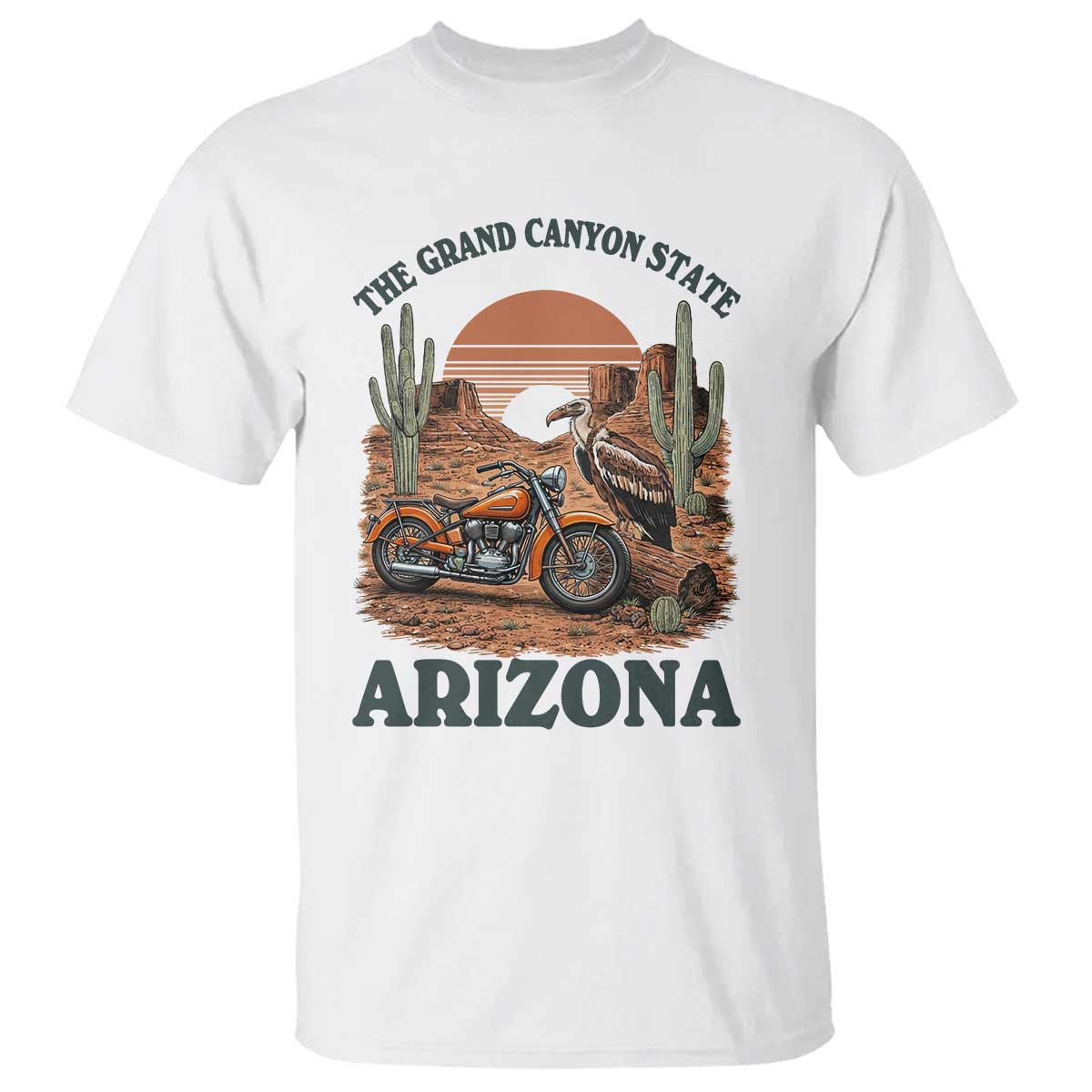 Vintage Arizona Motorcycle Rider T Shirt Desert Cactus Grand Canyon State TS12 White Print Your Wear