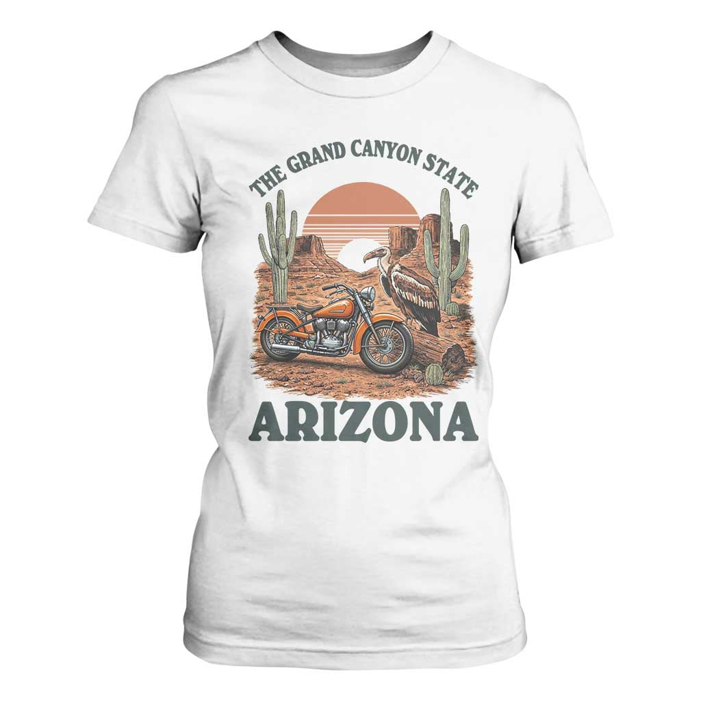 Vintage Arizona Motorcycle Rider T Shirt For Women Desert Cactus Grand Canyon State TS12 White Print Your Wear