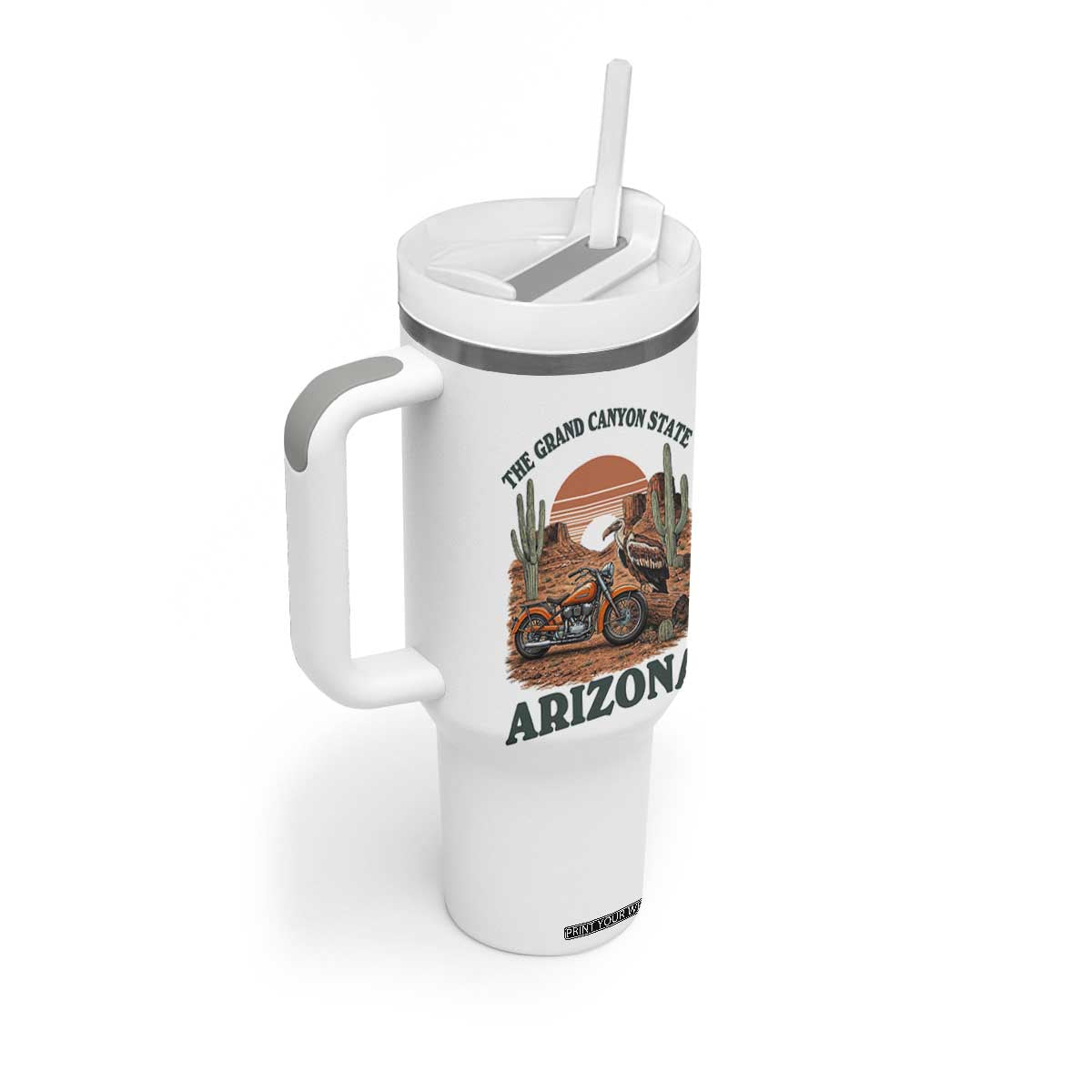 Vintage Arizona Motorcycle Rider Tumbler With Handle Desert Cactus Grand Canyon State TS12 Print Your Wear