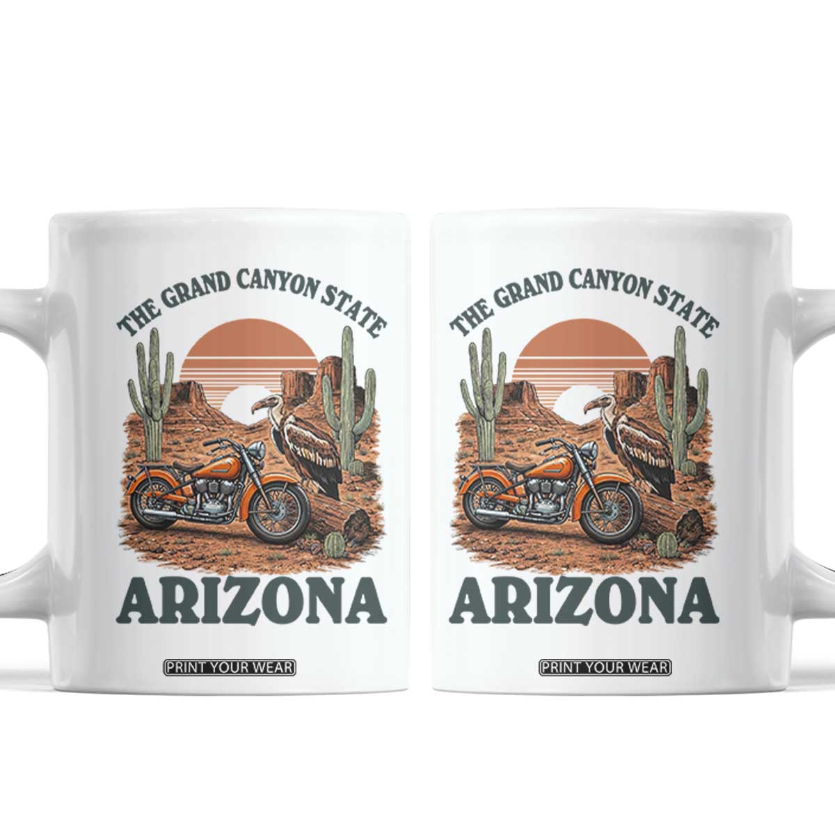 Vintage Arizona Motorcycle Rider Coffee Mug Desert Cactus Grand Canyon State TS12 White Print Your Wear