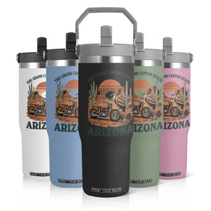 Vintage Arizona Motorcycle Rider Flip Straw Tumbler Desert Cactus Grand Canyon State TS12 Print Your Wear