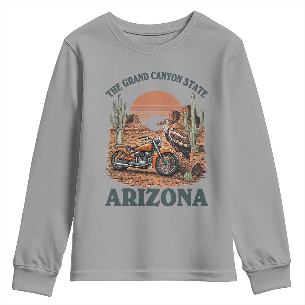Vintage Arizona Motorcycle Rider Youth Sweatshirt Desert Cactus Grand Canyon State TS12 Sport Gray Print Your Wear