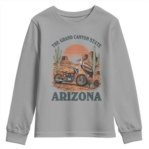 Vintage Arizona Motorcycle Rider Youth Sweatshirt Desert Cactus Grand Canyon State TS12 Sport Gray Print Your Wear