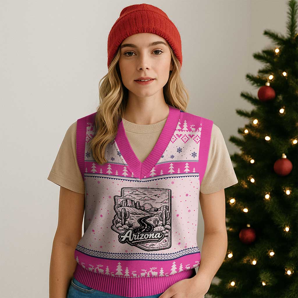 Vintage Arizona Pride V-Neck Knit Sweater Vest Cactus Desert Western Landscape TS12 Hot Pink Print Your Wear