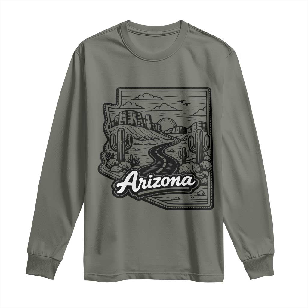 Vintage Arizona Pride Long Sleeve Shirt Cactus Desert Western Landscape TS12 Military Green Print Your Wear