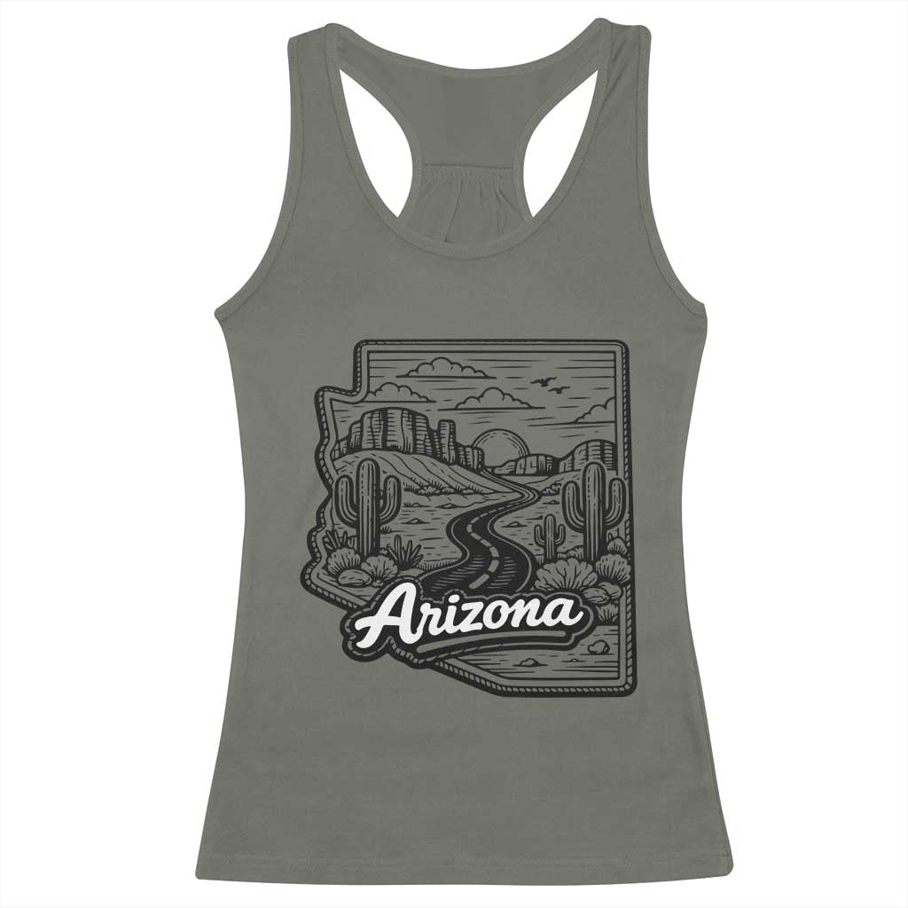 Vintage Arizona Pride Racerback Tank Top Cactus Desert Western Landscape TS12 Military Green Print Your Wear