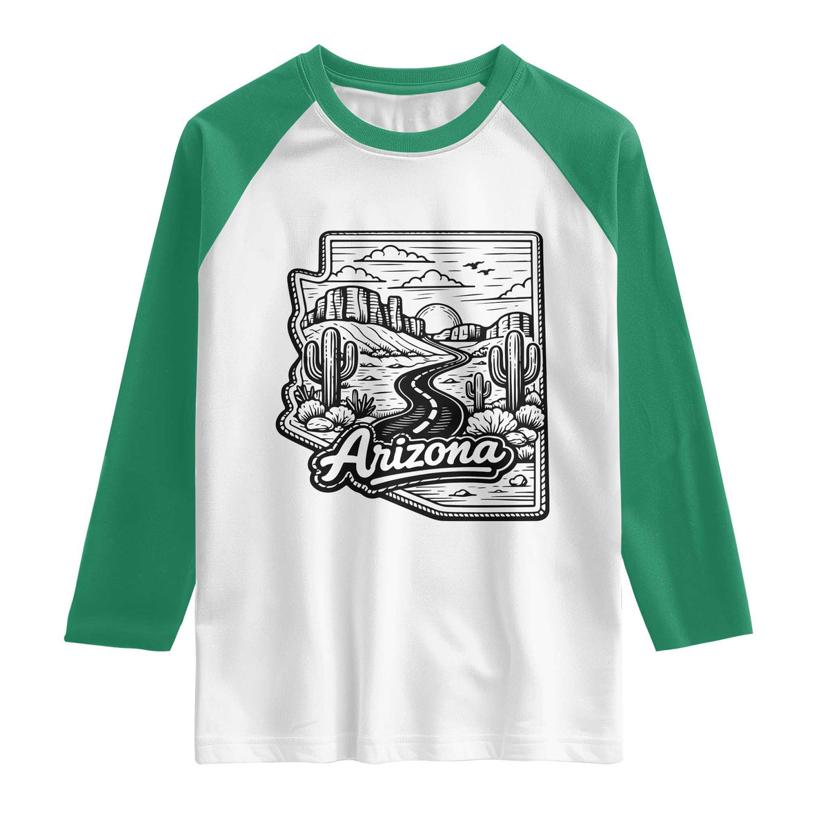 Vintage Arizona Pride Raglan Shirt Cactus Desert Western Landscape TS12 White Kelly Green Print Your Wear