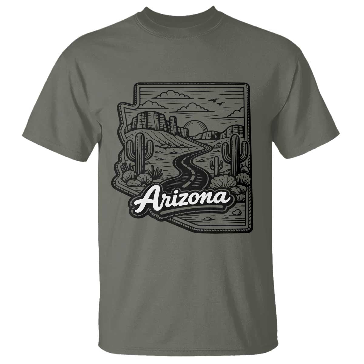 Vintage Arizona Pride T Shirt Cactus Desert Western Landscape TS12 Military Green Print Your Wear