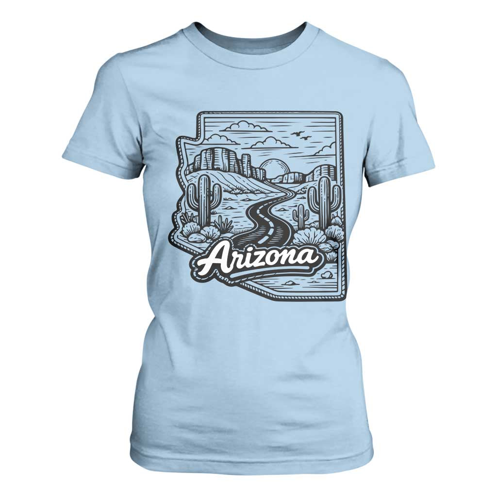 Vintage Arizona Pride T Shirt For Women Cactus Desert Western Landscape TS12 Light Blue Print Your Wear
