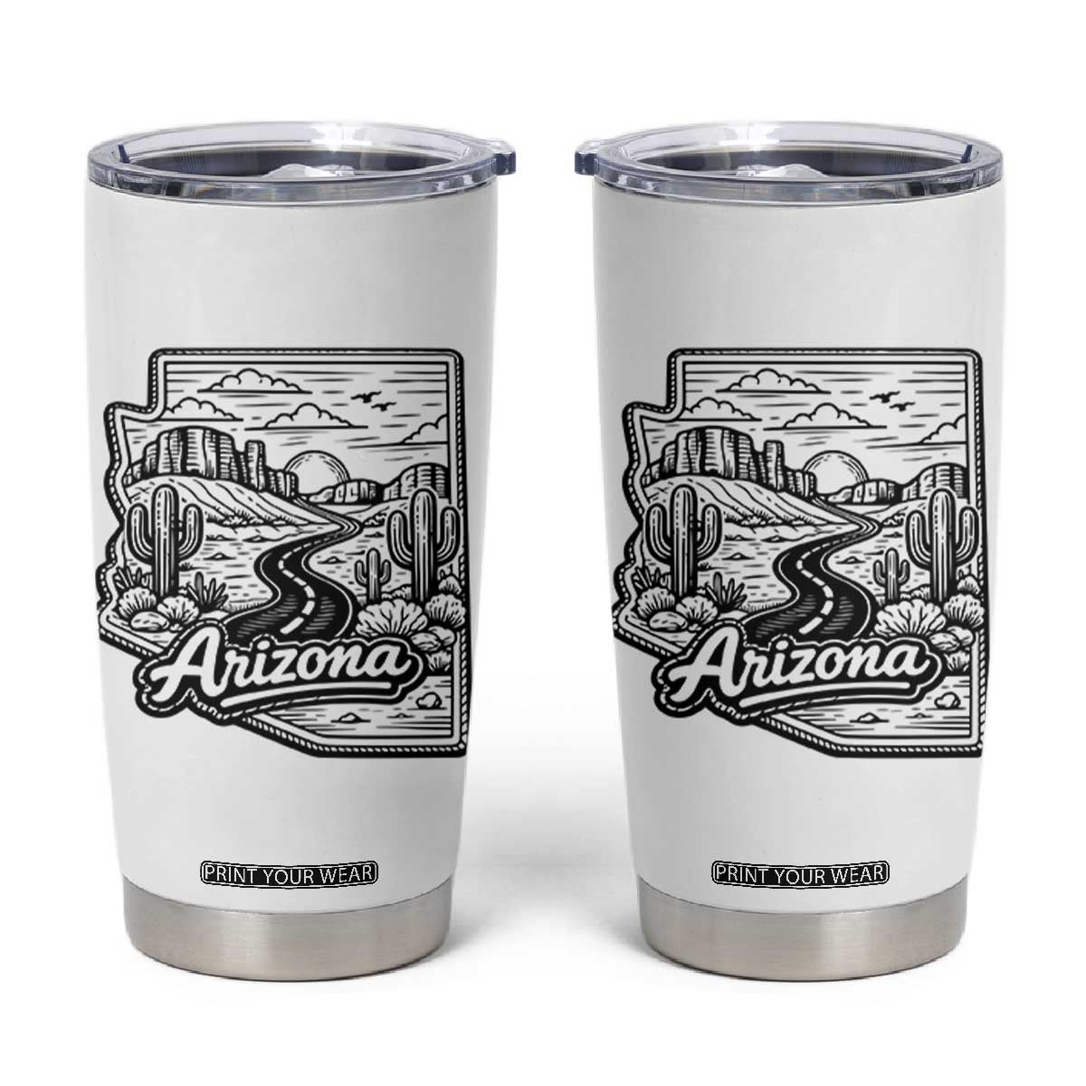 Vintage Arizona Pride Tumbler Cup Cactus Desert Western Landscape TS12 White Print Your Wear