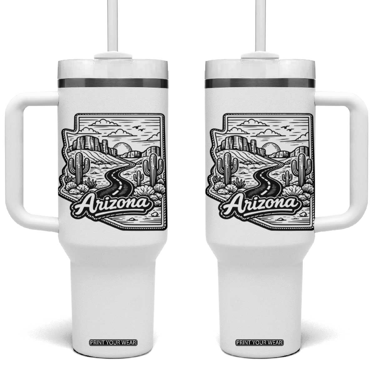 Vintage Arizona Pride Tumbler With Handle Cactus Desert Western Landscape TS12 One Size: 40 oz White Print Your Wear