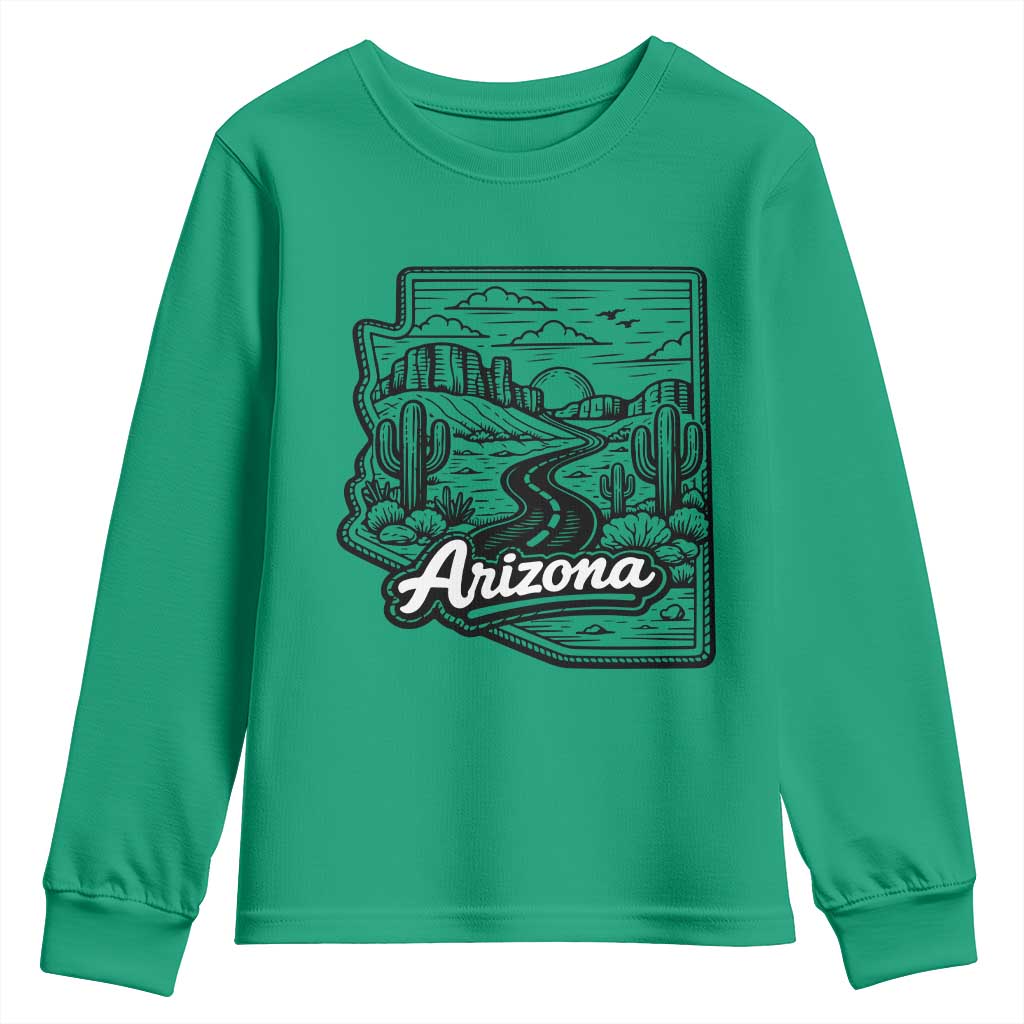 Vintage Arizona Pride Youth Sweatshirt Cactus Desert Western Landscape TS12 Irish Green Print Your Wear