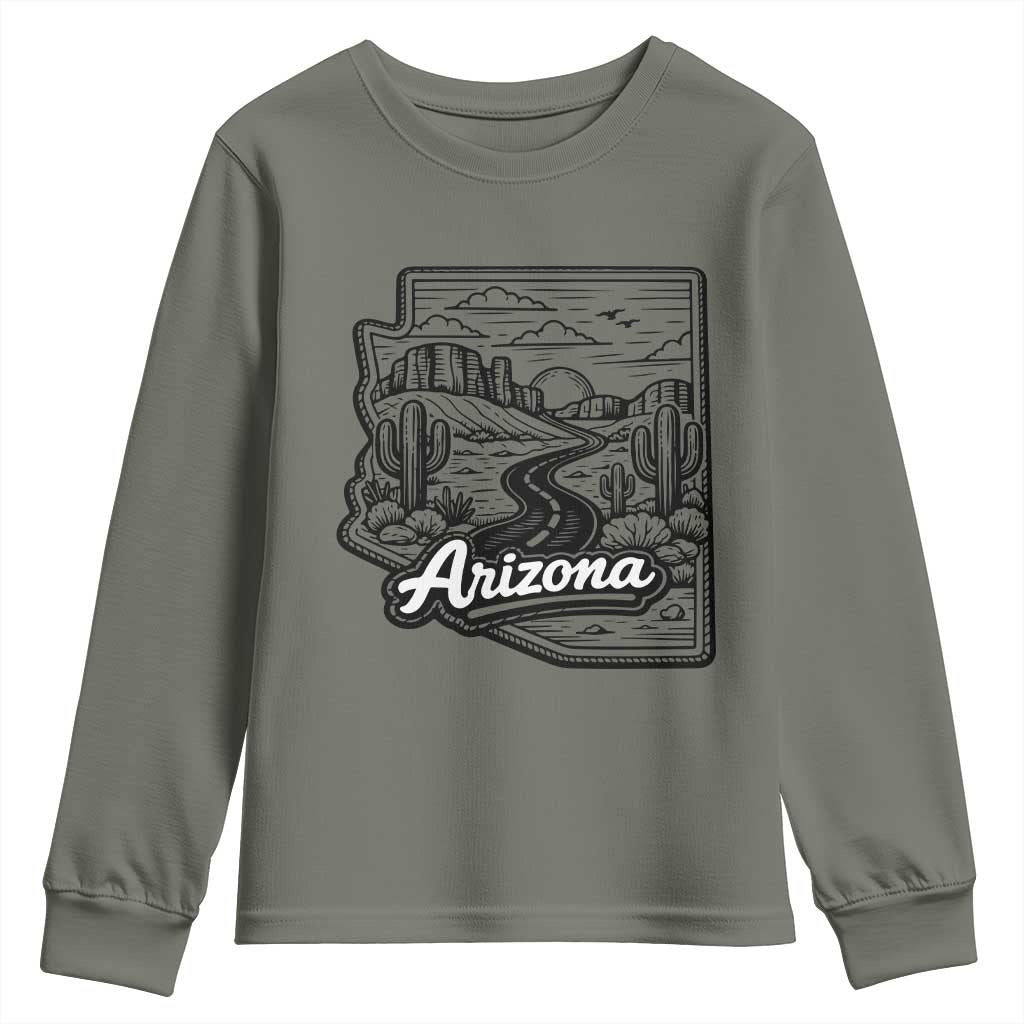 Vintage Arizona Pride Youth Sweatshirt Cactus Desert Western Landscape TS12 Military Green Print Your Wear