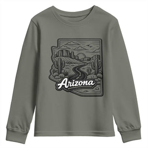 Vintage Arizona Pride Youth Sweatshirt Cactus Desert Western Landscape TS12 Military Green Print Your Wear