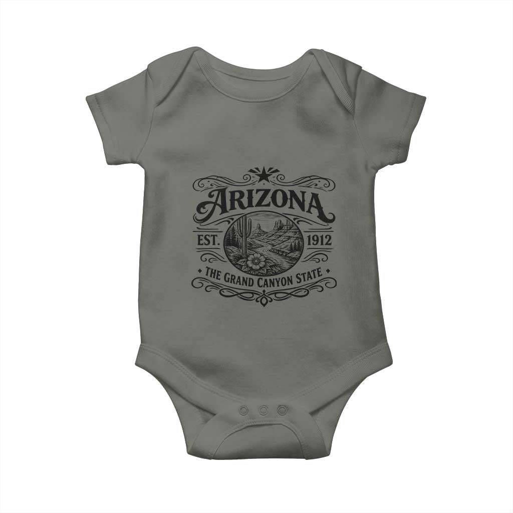 Arizona Desert Wanderlust Baby Onesie Vintage Grand Canyon State Est 1912 TS12 Military Green Print Your Wear