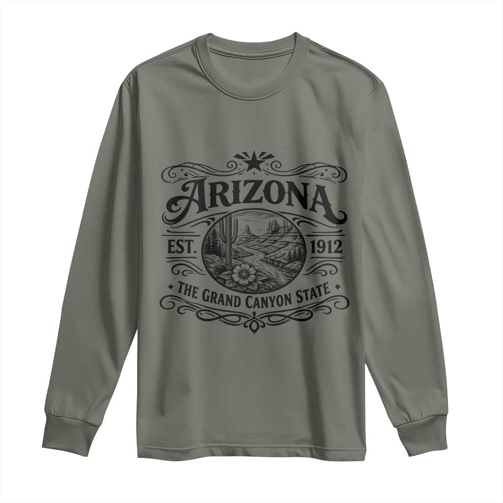 Arizona Desert Wanderlust Long Sleeve Shirt Vintage Grand Canyon State Est 1912 TS12 Military Green Print Your Wear