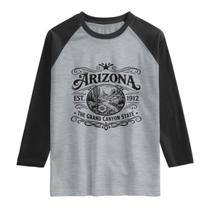Arizona Desert Wanderlust Raglan Shirt Vintage Grand Canyon State Est 1912 TS12 Heather Gray Black Print Your Wear